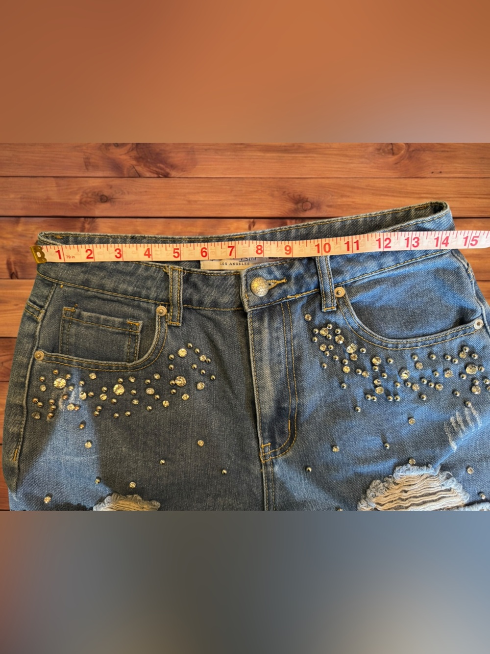 Denim Blvd Rhinestone Studded Embellished Distressed Festival Jean Shorts Medium - Picture 5 of 16